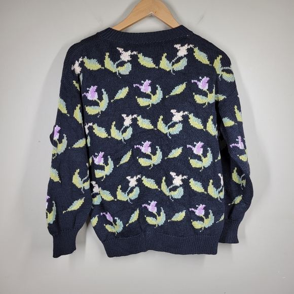 Vintage Handmade Peru Peruvian Floral Button Front Cardigan Knit Medium READ - Picture 4 of 6